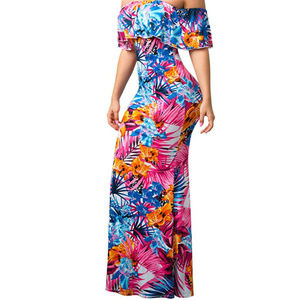 Ruffle off shoulder tropical dress hawaii maxi